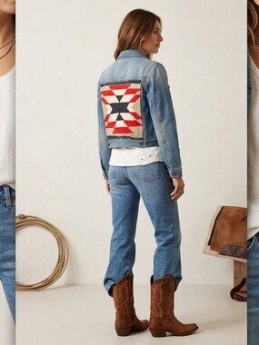Salvaje Denim Upcycled Southwestern Blanket-Back Jacket [PH0735]